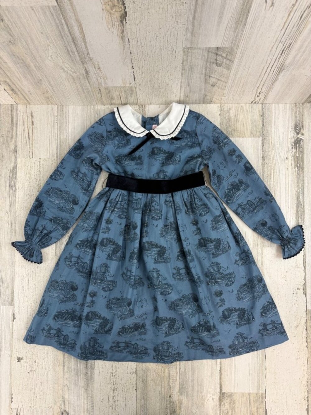 La Coqueta Girls Sz 6 Blue Toile Girls Helena Dress EUC